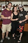 Peter Gusmano, Carina Balducci, and Robert Balducci at Swinging Saturday at Cole Haan in Easthampton on 8-14-04.  photo by Rob Rich copyright 2004 516-676-3939  robwayne1@aol.com