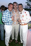 Scott Helms, Phil Brandt, and Jorge Alonso  at the God's Love We Deliver Mid Sumer Drinks party on 6-12-04 at the Southampton Estate of Don Burns and Gregg Connors  all photos by Rob Rich copyright 2004 516-676-3939